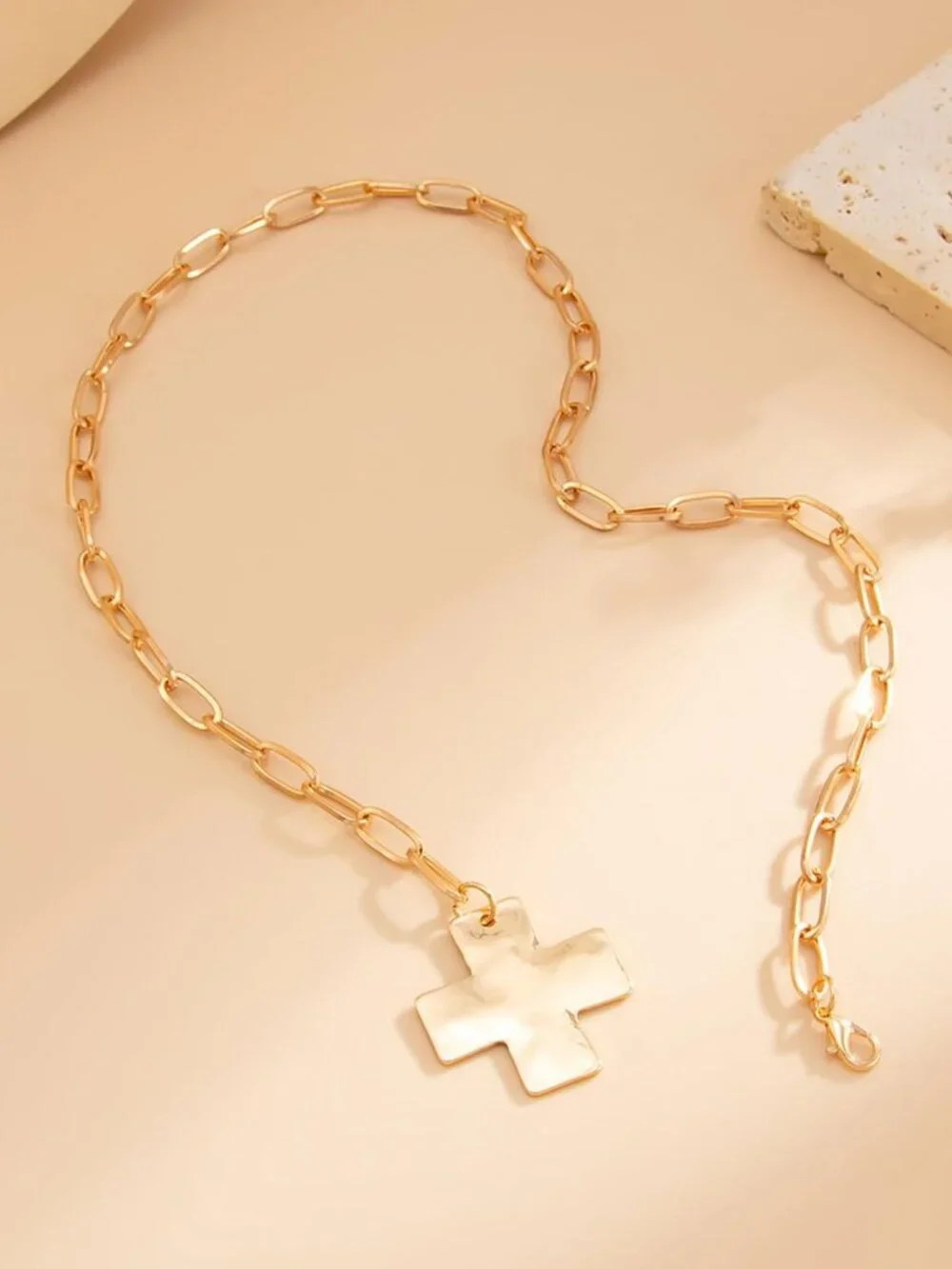 Chunky Gold Cross Necklace for Women, Trendy Layered Pearl Cross Pendant Necklac - Picture 5 of 7